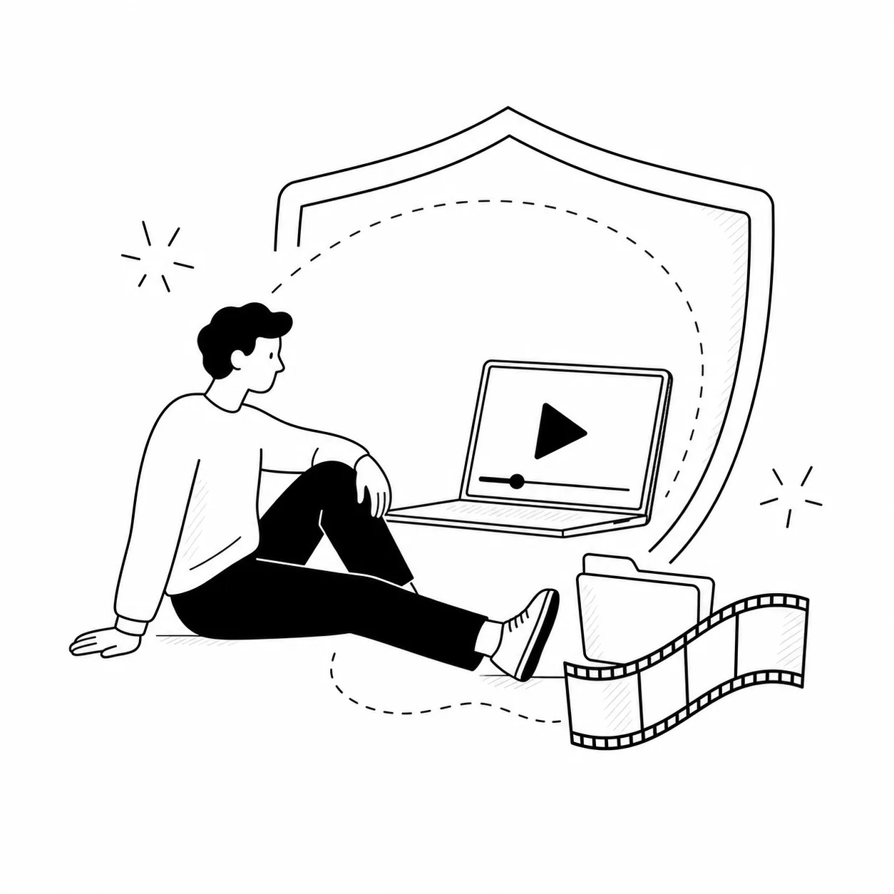 用户在保护盾内通过笔记本电脑观看本地视频。